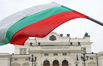 Bulgaria's national flag is seen in front of the parliament building in Sofia.