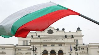 Bulgaria's national flag is seen in front of the parliament building in Sofia.