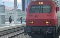 El tren del programa europeo Connecting Europe Express llegando a Lisboa, este jueves 2 de septiembre de 2021.