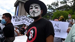 An anti-Bitcoin protest on the streets of San Salvador.