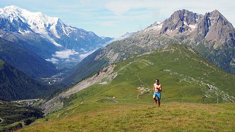 Man trail running in Chamonix