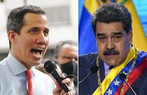 Muhalif lider Juan Guaido ile Devlet Başkanı Maduro (sağda)