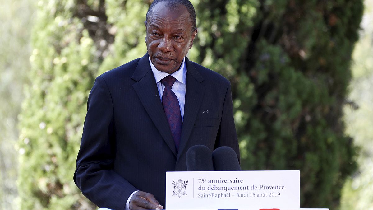 Guinean President Alpha Conde in in Saint-Raphael, southern France, Aug. 15, 2019.