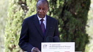 Guinean President Alpha Conde in in Saint-Raphael, southern France, Aug. 15, 2019.