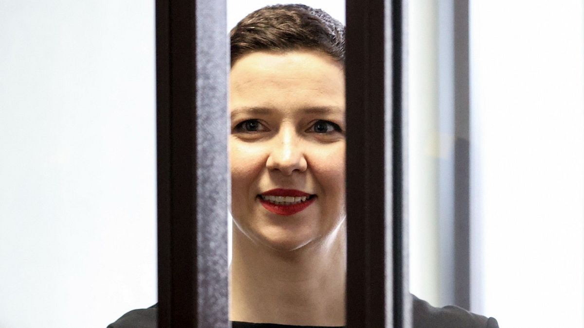 Belarus' opposition activists Maria Kolesnikova attends a court hearing in Minsk, Belarus, Wednesday, Aug. 4, 2021