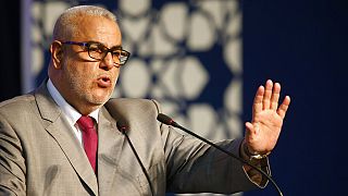 رئيس الحكومة السابق عبد الإله بنكيران خلال اجتماع انتخابي في ملعب رياضي بالرباط، المغرب، يوم الأحد 25 سبتمبر 2016