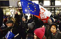 Tüntetés a jogi reform ellen varsóban 2020 januárjában