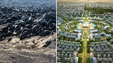 Used tyres that were removed from a  large landfil in the north of Kuwait and the design of the Abdullah Smart City in Kuwait by Korea Land and Housing Corp.(LH)