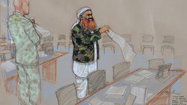 A 2013 courtroom sketch shows Khalid Sheikh Mohammed.