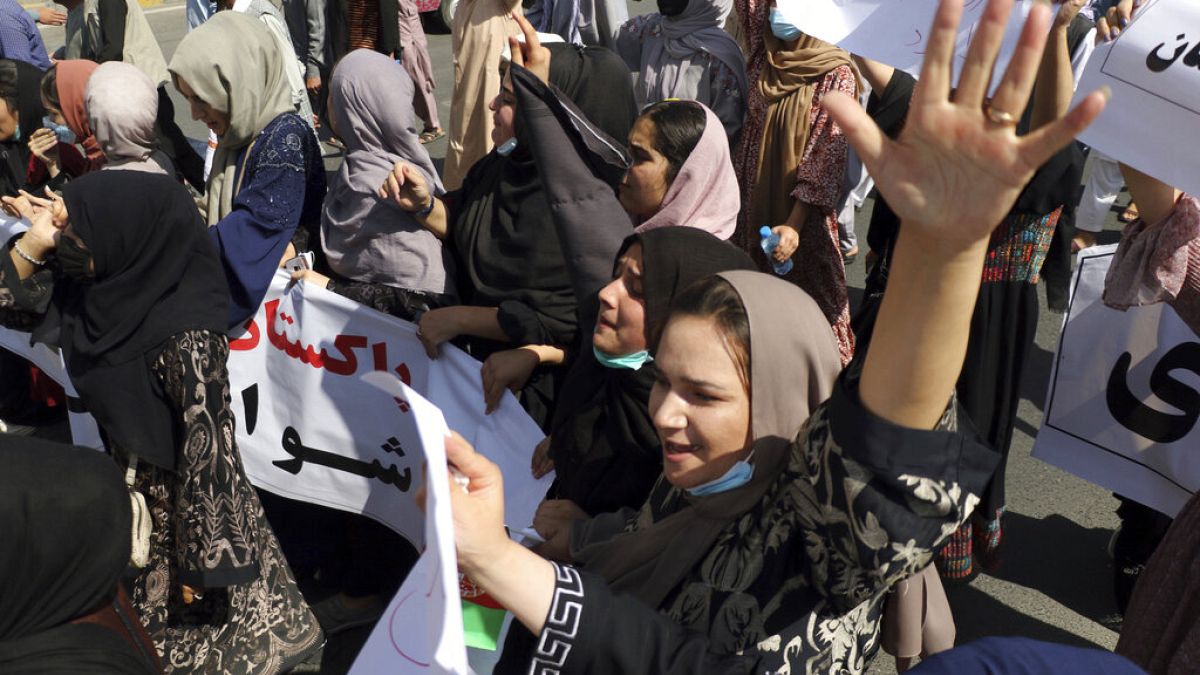 Afghan women shout slogans during an anti-Pakistan demonstration.
