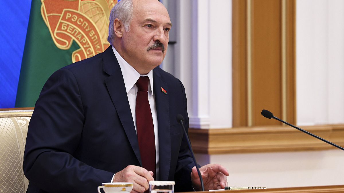 Belarusian President Alexander Lukashenko speaks during an annual press conference in Minsk.