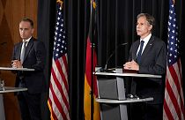 US Secretary of State, Antony Blinken (R), and German Foreign Minister Heiko Maas (L), at a joint press conference at the Ramstein US Air Base, Germany, September 8, 2021.