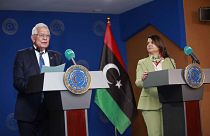 وزيرة الخارجية الليبية نجلاء المنقوش تعقد مؤتمرا صحفيا مع منسق السياسة الخارجية بالاتحاد الأوروبي الزائر جوزيب بوريل، في طرابلس - ليبيا.
