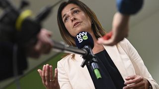 Hungary's Justice Minister Judit Varga speaks to journalists during a European general affairs ministers meeting in June.