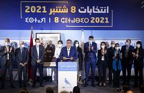 رئيس التجمع الوطني للأحرار المغربي، عزيز أخنوش، يتحدث خلال مؤتمر صحفي في العاصمة الرباط، بعد أن احتل حزبه المركز الأول في الانتخابات البرلمانية والمحلية، في 9 سبتمبر 2021.