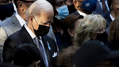 US President Joe Biden attends the ceremony marking the 20th anniversary of the 9/11 attacks on the World Trade Center, in New York, on September 11, 2021.