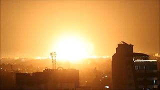 Un objetivo militar en Gaza es bombardeado por la aviación israelí. Gaza 13/9/2021