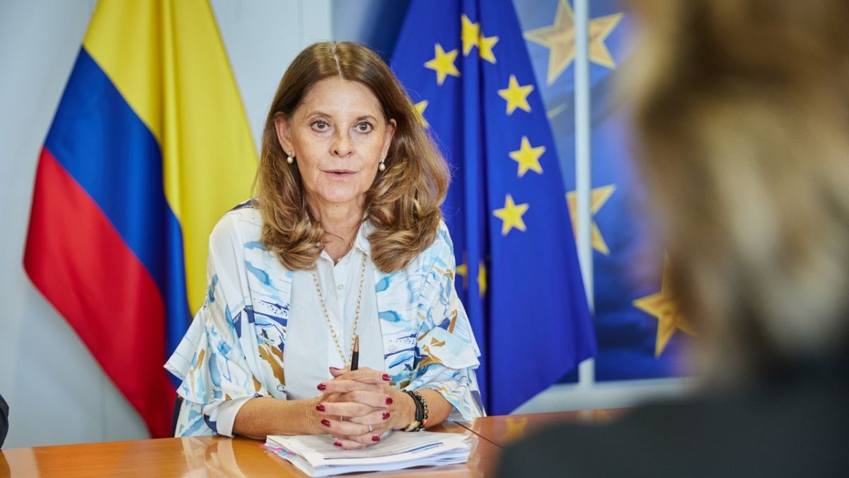 Colombia's Vice President, Marta Lucía Ramírez at a meeting with EU officials