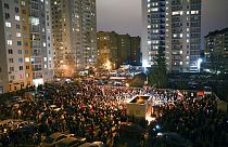 A gathering in Minsk on November 12, 2020 to honour a protester killed during the demonstrations last year.