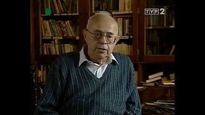 Писатель Станислав Лем даёт интервью польскому телеканалу, 1996 г.