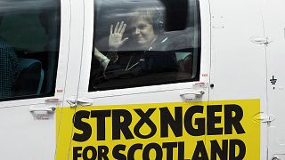 Nicola Sturgeon takes off in a Scottish branded helicopter