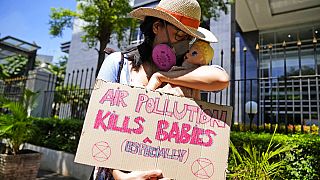 Endonezya - "Hava kirliliği bebekleri öldürür" yazılı pankart