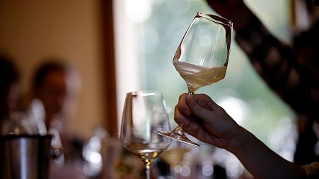 An expert wine tester shakes a glass of Prosecco / FILE PHOTO