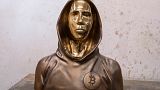 A bronze statue of Satoshi Nakamoto, the mysterious inventor of virtual currency Bitcoin