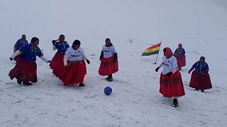 A football match at 5,890 meters altitude on the Huayna Potosi mountain.