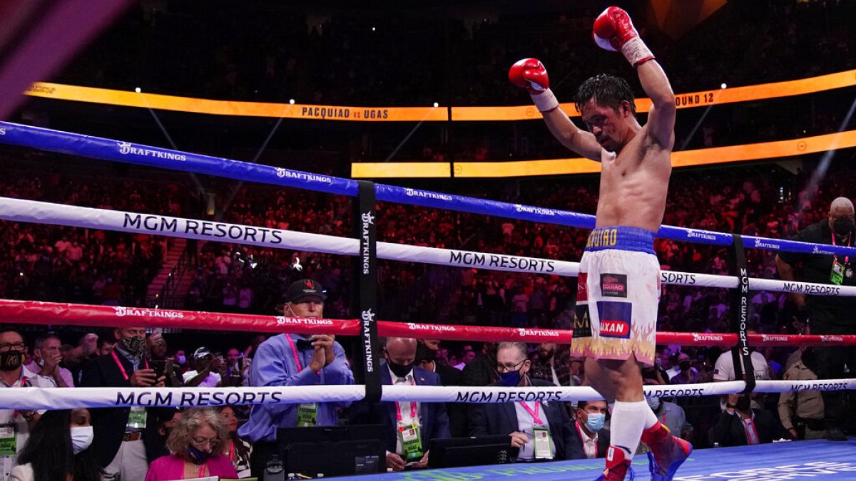 Archives : le boxeur philippin Manny Pacquiao, lors de son dernier combat à Las Vegas, le 21/08/2021