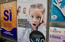 Posters for the yes and no campaigns in San Marino's abortion referendum