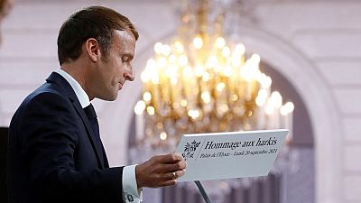 Emmanuel Macron "demande pardon" aux harkis au nom de la France, le 20 septembre 2021, Palais de l'Elysée, Paris, France.