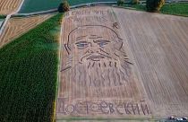 Dario Gambarin has created with his tractor a giant image of Russian novelist Fyodor Dostoevsky to mark the 100 year anniversary of his birth.