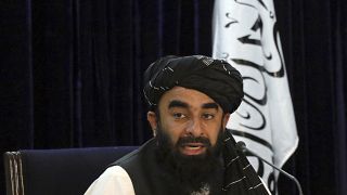 Taliban spokesman Zabihullah Mujahid speaks during a press conference in Kabul, Afghanistan Tuesday, Sept. 7, 202