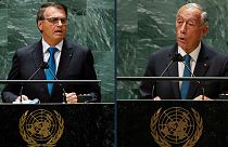 Jair Bolsonaro e Marcelo Rebelo de Sousa durante os discursos na ONU