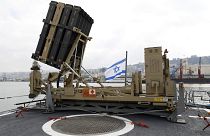 نظام القبة الحديدية تم تركيبه على كورفيت للبحرية الإسرائيلية في ميناء حيفا الشمالي 12 فبراير 2019.
