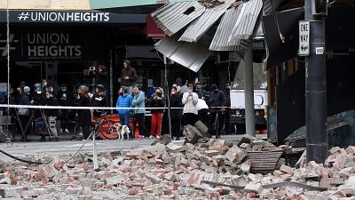 مبنى مدمر في شارع التسوق الشهير تشابل في ملبورن في 22 سبتمبر 2021 بفعل زلزال بقوة 6 درجة.