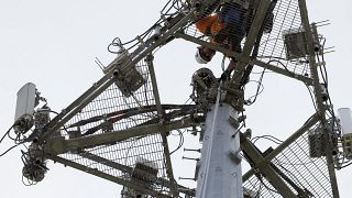 An operator performs maintenance on a phone masts, May 22, 2017 in High Ridge, Mo. 