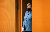 Arrivée d'Angela Merkel à son dernier conseil des ministres avant les élections fédérales, Berlin, 22 septembre 2021