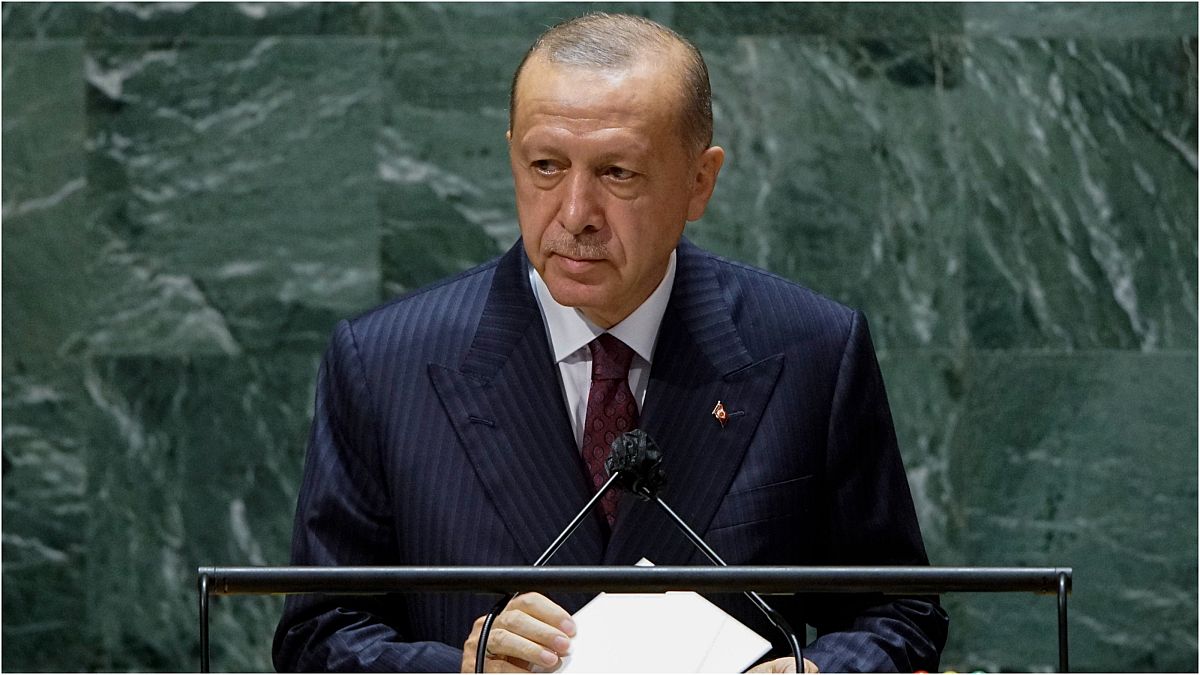 الرئيس التركي رجب طيب إردوغان يلقي كلمة في 21 أيلول/سبتمبر 2021  أمام الجمعية العمومية للأمم المتحدة خلال انعقاد دورتها الـ76 