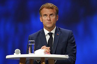 French President Emmanuel Macron attends the Sea Economy meeting in Nice, southern France, Tuesday, Sept. 14, 2021.