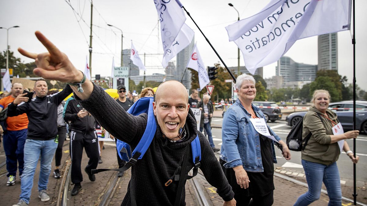 Proteste gegen den sogenannten Gesundheitspass in Den Haag in den Niederlanden