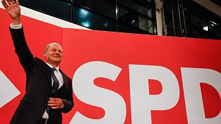 Olaf Scholz, le chef de file du SPD au QG du parti à Berlin, le 26 septembre 2021