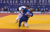 Le judoka russe Arman Adamian, lors de son combat en finale du Grand Prix de Zagreb, le 26 septembre 2021, Croatie