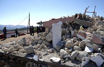 Zerstörte griechisch-orthodoxe Kirche von Profitis Ilias nach einem starken Erdbeben im Dorf Arkalochori auf Kreta im September 2021
