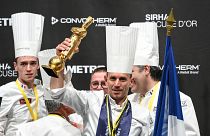 Lo chef francese Davy Tissot e la sua squadra con il Bocuse d'or