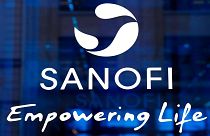 The logo of French drug maker Sanofi is picture at the company's headquarters, in Paris.