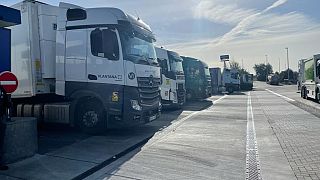 Trucks parked in a rest area in The Netherlands