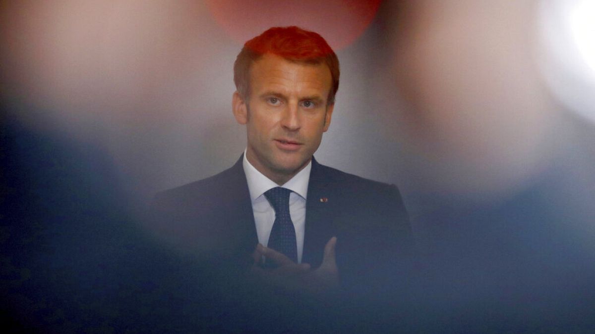 French President Emmanuel Macron in Paris, Tuesday, Sept. 28, 2021 Gonzalo Fuentes/Pool Photo via AP)