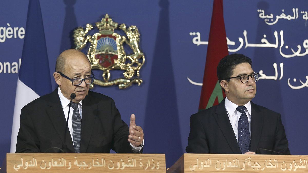 وزير الخارجية الفرنسي جان إيف لودريان ونظيره المغربي ناصر بوريطة في الرباط بالمغرب - الاثنين 9 أكتوبر 2017.